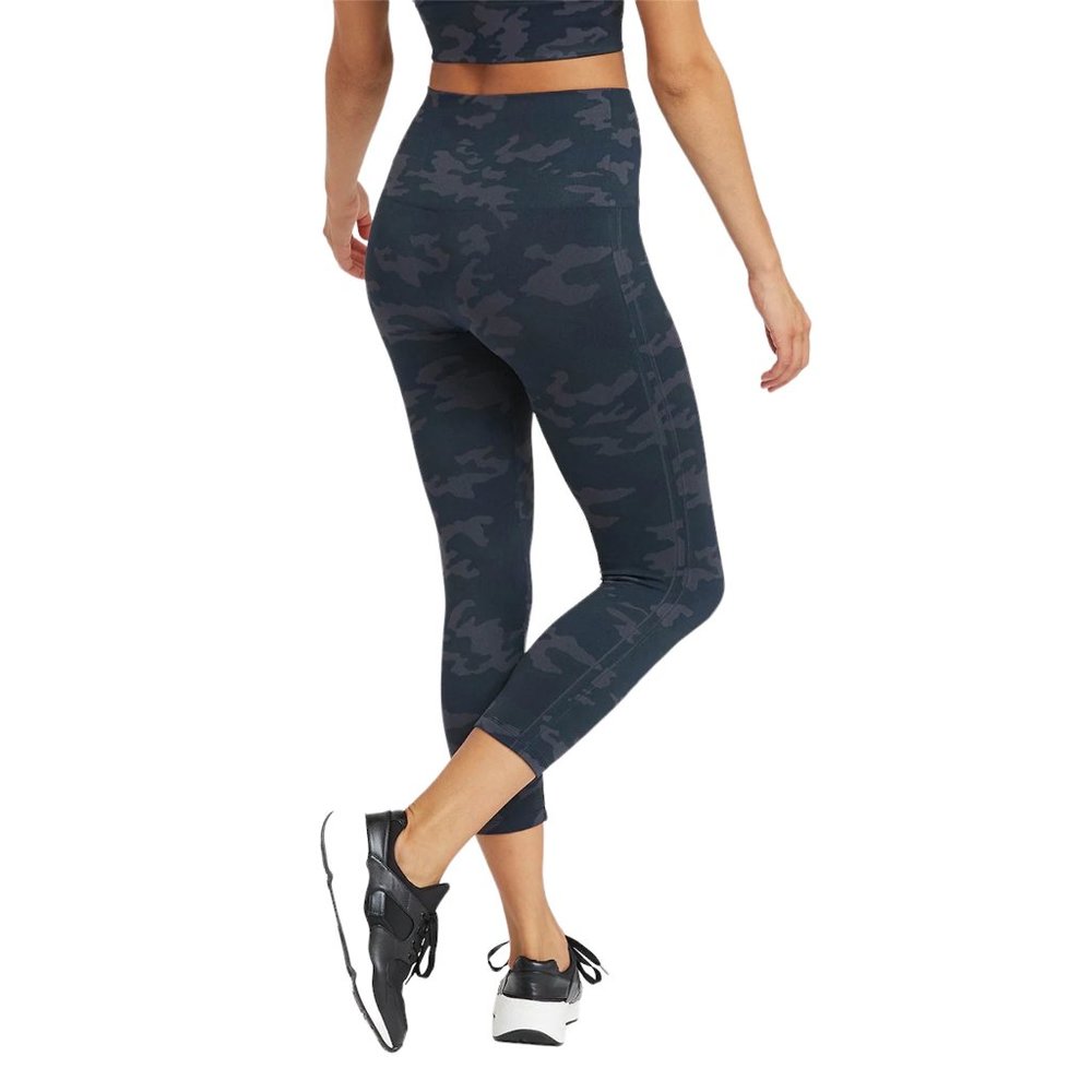 Spanx Look at Me Now Cropped Seamless Hi-Rise 7/8 Leggings Black Camo Medium